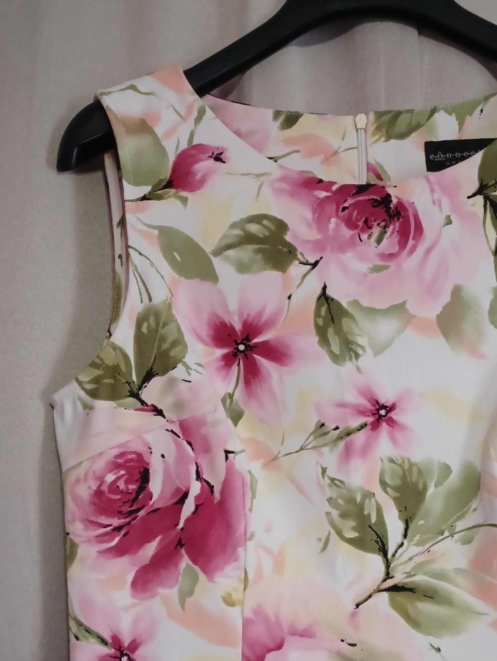 Connected Apparel Pink Green Rose Garden Floral Sleeveless Sheath Dress Size 12 - Picture 4 of 14